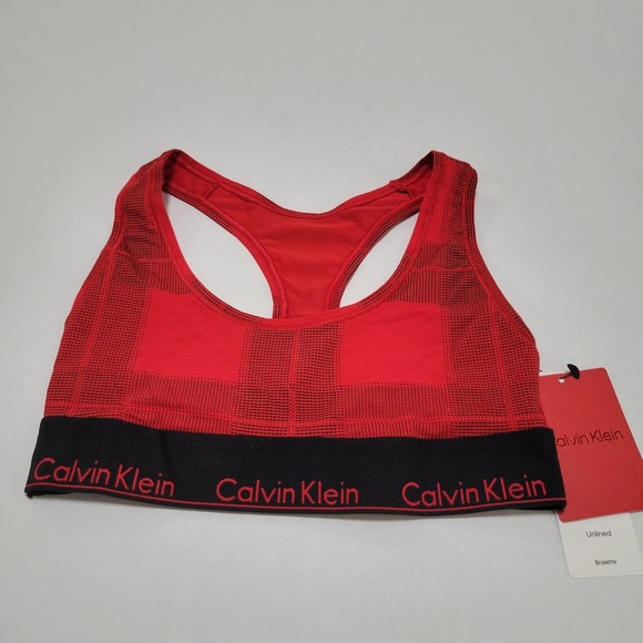 Calvin Klein Modern Cotton Modern Cotton Bralette, Plaid Red NWT $30 XS - Picture 2 of 8
